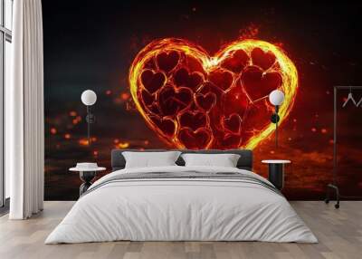 Glowing Heart with Broken Hearts Wall mural