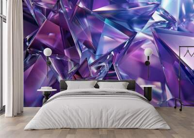 Modern Abstract Wallpaper, with Refractive Glass Fragments. Vibrant, Purple and Blue Wall mural