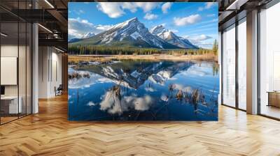 pond near snow capped mountain at daytime Wall mural