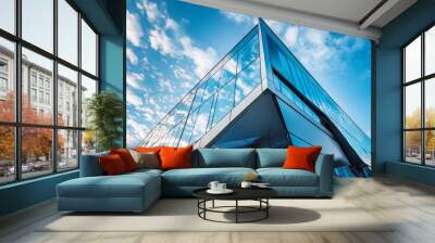 vertical image of modern business office building in Prague. Wall mural