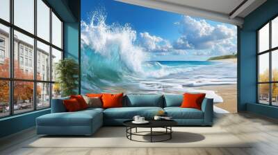 Wave breaking on a paradisiacal beach Wall mural