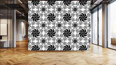 Oriental and Asian patterns black on white background, seamless pattern, texture for fabric design, wallpaper and tile, vector illustration Wall mural