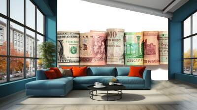 Currencies of different countries on a white background Wall mural