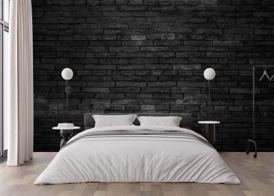 Dark black brick walls, brick room, interior texture, wall background. Wall mural