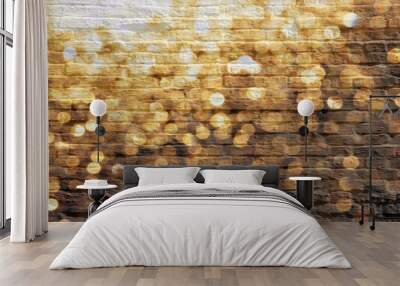 Glitter vintage lights brick walls, brick room, interior texture, wall background. Wall mural