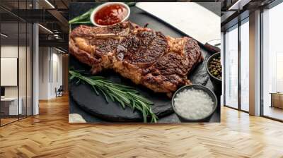 grilled cowboy beef steak on stone background Wall mural