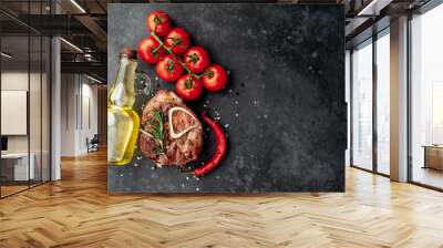 steak, meat, food, beef, food, tomato, dinner, salad, plate, pepper, grilled, fresh, vegetable, vege Wall mural