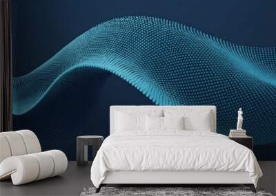 Abstract digital cyber wave made of blue particles and dots on a dark background, big data visualization, futuristic and technological. Sound wave Wall mural