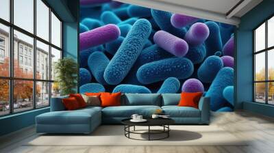 Abstract e. coli bacteria background. Microscopic view of gram stain showing Escherichia coli or E. coli bacteria Wall mural