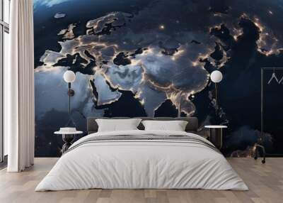 data exchange and communication technology concept, global business network over the Earth, world web satellite connections Wall mural