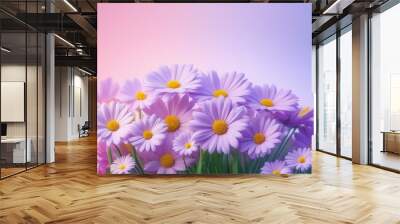 Festive vibrant floral background with purple summer flowers gerbera for celebrating a special occasion or holiday. Copy space banner. Woman's day concept Wall mural