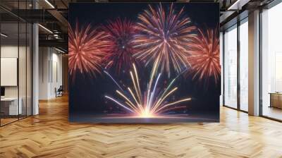 Shimmering firework display illustration. Colorful exploding fire show. Happy new year background Wall mural