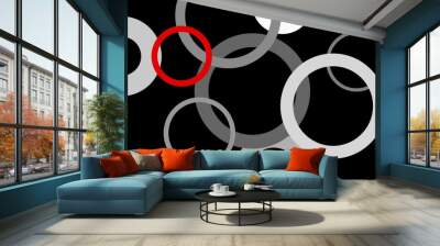 Abstract rings of white gray and red color Wall mural