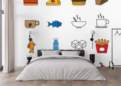 A simple set of food related vector icons. Vector illustration Wall mural