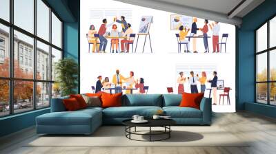 Diverse business teams congratulating colleague in the office vector set. Wall mural