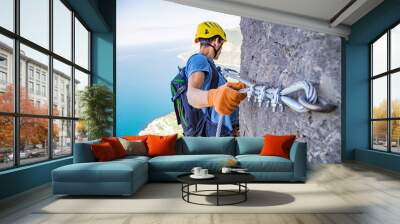 Man climbing mountain.  Wall mural