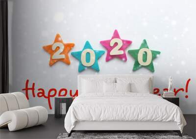 2020 background .The concept of the new 2020. New year with colorful numbers 2020 on white background. Christmas card, congratulations. Copy space. Wall mural