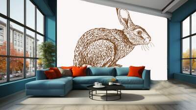 Graphical vintage sketch of bunny, vector sepia illustration Wall mural