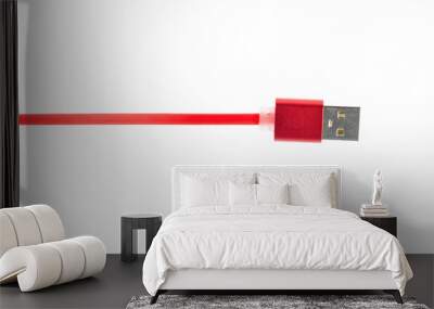 Red usb connector cable on white isolated background. Horizontal frame Wall mural