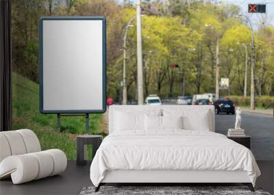 Vertical blank white billboard with place for text or mock up. Wall mural