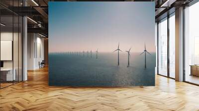 offshore wind farm at dusk, renewable energy background Wall mural