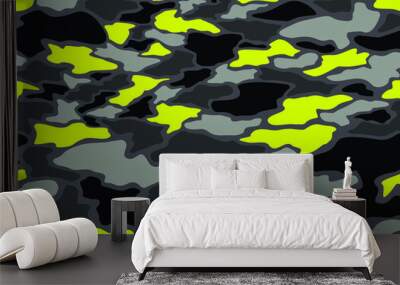 Camouflage texture seamless pattern with curve spots. Abstract modern military endless background for fabric and fashion print. Vector illustration. Wall mural