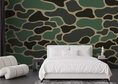 Camouflage texture seamless pattern with flat curve spots. Abstract modern military endless background for fabric and fashion print. Vector illustration. Wall mural