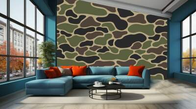 Camouflage texture seamless pattern with flat curve spots. Abstract modern military endless background for fabric and fashion print. Vector illustration. Wall mural