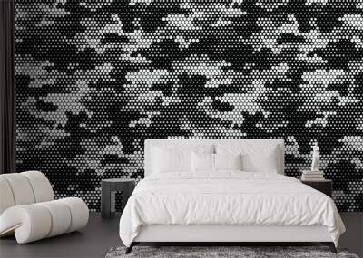 Seamless camouflage pattern. Repeating digital dotted hexagonal camo military texture background. Abstract modern fabric textile ornament. Vector illustration. Wall mural