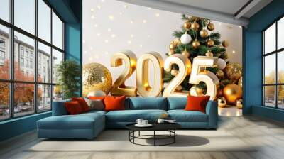 Happy New Year 2025 Greeting Card Wall mural