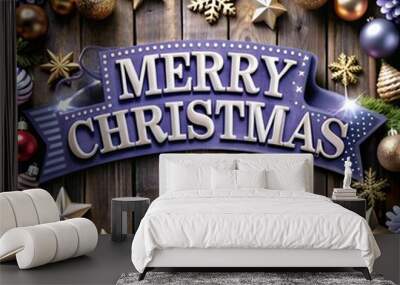 merry christmas and happy new year card Wall mural