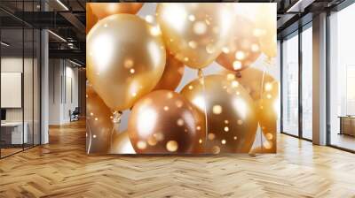 Beautiful Festive Background with Golden Balloons Wall mural