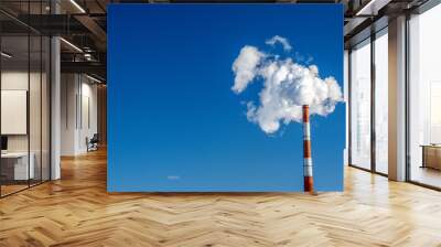 pipe of white smoke, three in a row in the blue sky. emission of steam and smoke into the atmosphere. space for text, copy space Wall mural