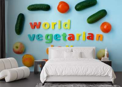 World Vegetarian Day, October 1, vegetables on a blue background top view. Wall mural