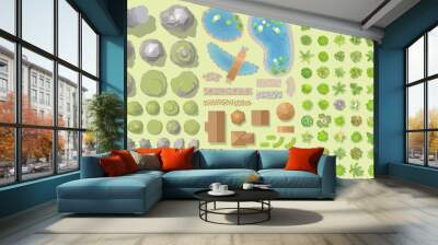 Set of park elements. (Top view) Collection for landscape design, plan, maps. (View from above) Wall mural