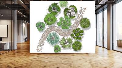 Vector illustration. Landscape design. Top view. Path, trees and flowers. View from above. Wall mural