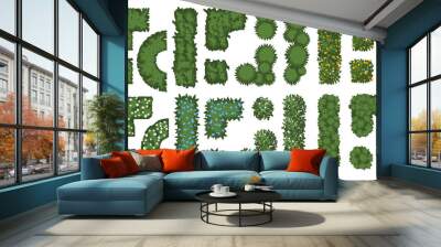 Vector set. Bushes, plants for landscape design. Top view. Green fence. View from above. Wall mural