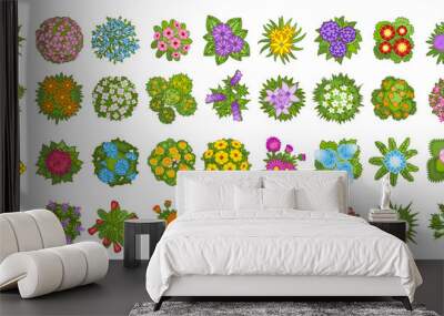 Vector set. Flowers. Top view. Collection of different flowers for architectural and landscape design. (View from above) Nature green spaces. Wall mural