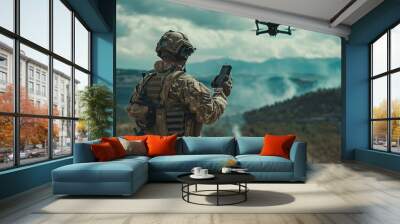 soldier launch a combat fpv drone to carry out a complex tactical mission Wall mural