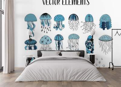 Vector set of jellyfish style drawn by hand Wall mural