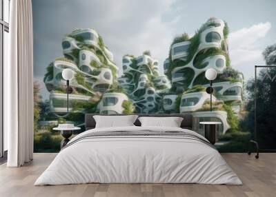 Futuristic living complex with vines growing on it. Generative ai Wall mural