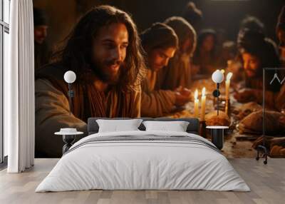 Jesus having Shabbat meal with friends. Wall mural