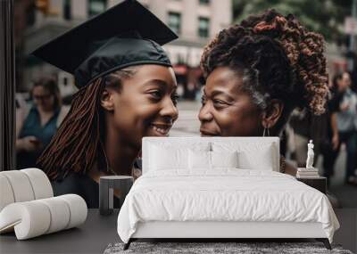 Mom congratulates her daughter in graduation cap Wall mural