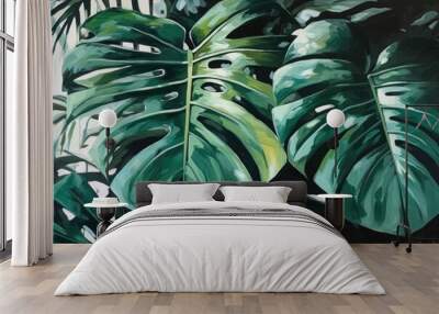 Monstera leaves, palm leaves background Wall mural