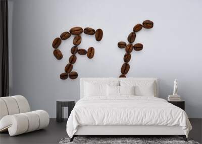 Uppercase letters f made of coffee beans on the white background Wall mural