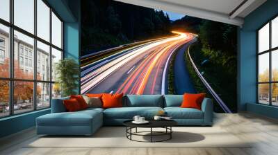 Abstract light trails background, multicolored traffic lines in big city. Wall mural