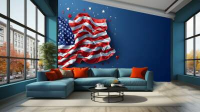 American Flag colors and fireworks mockup background with copy space . 4 July independence day concept celebration Wall mural