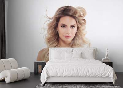 Beauty woman portrait. Skin, hair and face care concept with beautiful serene  woman with make up relaxing isolated on white background. Caucasian / female beauty blonde model relaxed. Wall mural