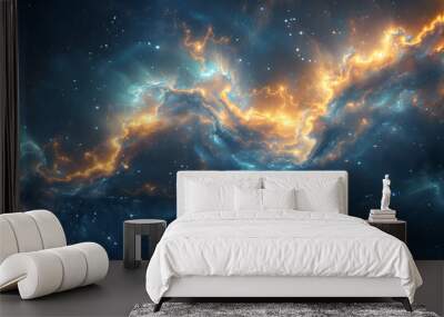 Big Bang colorful space galaxy fog cloud nebula. Universe science astronomy and stary night cosmos mockup background. Supernova concept wallpaper. Wall mural