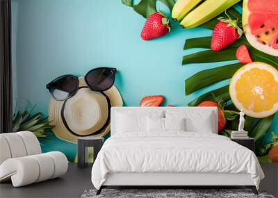 Creative trendy summertime banner mockup. Summer shopping sales and vacation concept. Wall mural